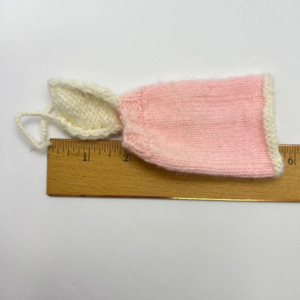 Vintage Handmade Knit Barbie Doll Outfit Set Halter Dress Sweater Hat Pink White